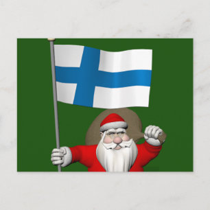 Jolly Santa Claus met vlag van Finland Feestdagenkaart
