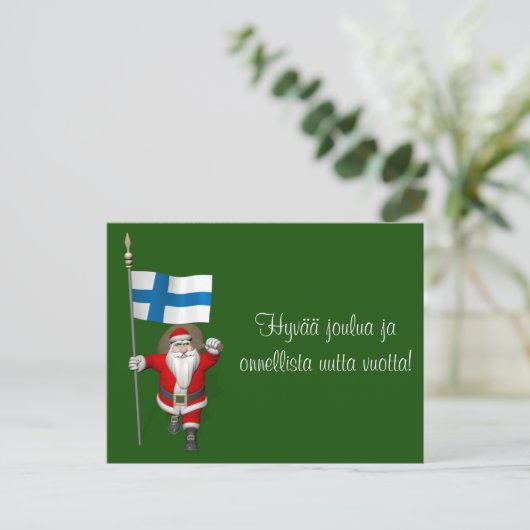 Jolly Santa Claus met vlag van Finland Feestdagenkaart (Staand voorkant)