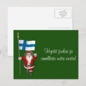 Jolly Santa Claus met vlag van Finland Feestdagenkaart (Voorkant / Achterkant)
