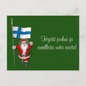 Jolly Santa Claus met vlag van Finland Feestdagenkaart (Voorkant)