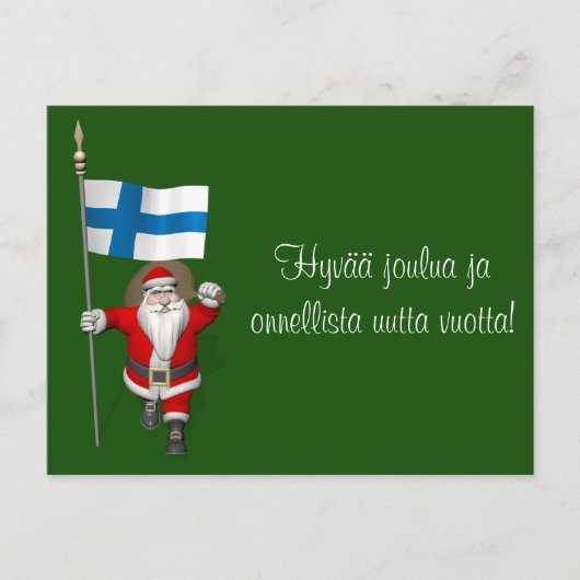 Jolly Santa Claus met vlag van Finland Feestdagenkaart (Voorkant)