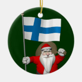 Jolly Santa Claus met vlag van Finland Keramisch Ornament (Voorkant)