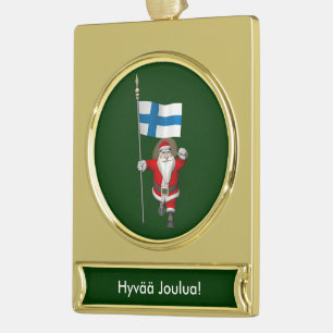 Jolly Santa Claus met vlag van Finland Verguld Banner Ornament