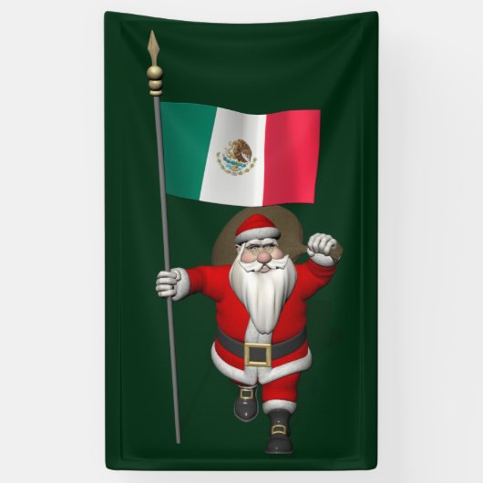 Jolly Santa Claus met vlag van Mexico Spandoek (Verticaal)