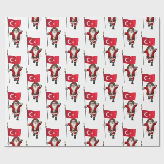Jolly Santa Claus met vlag van Turkije Cadeaupapier (Vlak)