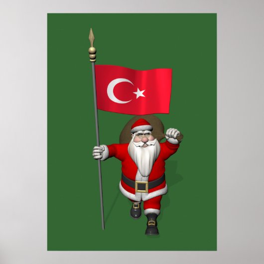 Jolly Santa Claus met vlag van Turkije Poster (Voorkant)