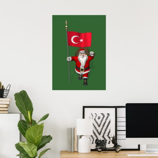 Jolly Santa Claus met vlag van Turkije Poster (Thuiskantoor)