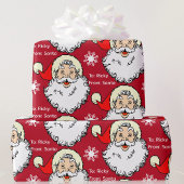 Jolly Santa Claus Naam van kind toevoegen Rood & G Cadeaupapier