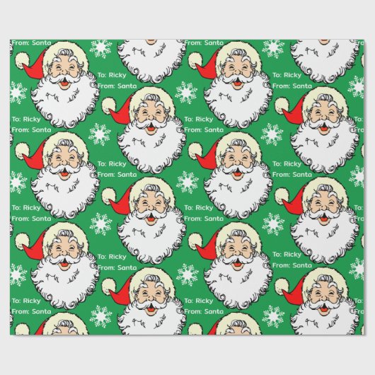 Jolly Santa Claus Naam van kind toevoegen Rood & G Cadeaupapier (Vlak)
