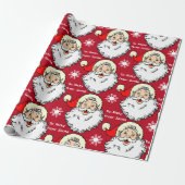 Jolly Santa Claus Naam van kind toevoegen Rood & G Cadeaupapier (Uitgerold)