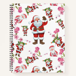 Jolly Santa Claus & Pink Floral Christmas Notitieb Notitieboek