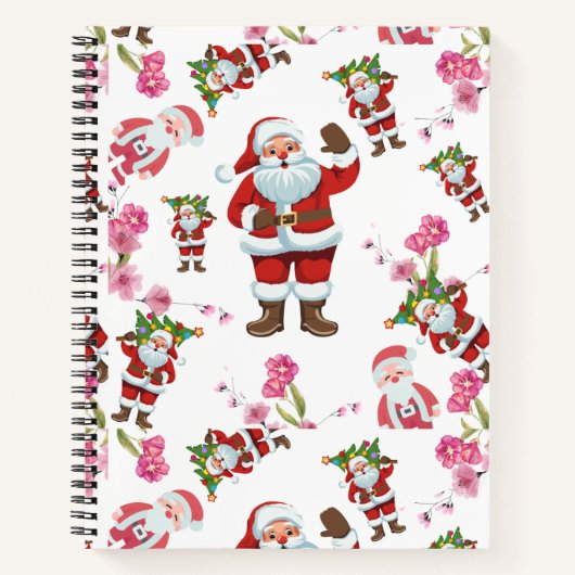 Jolly Santa Claus & Pink Floral Christmas Notitieb Notitieboek (Voorkant)