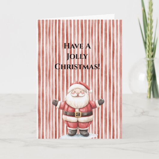 Jolly Santa Claus Red Stripes Christmas Kaart (Voorkant)