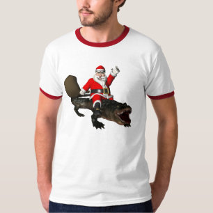 Jolly Santa Claus Riding A Crocodile T-shirt