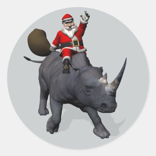 Jolly Santa Claus Riding An Rhino Ronde Sticker (Voorkant)