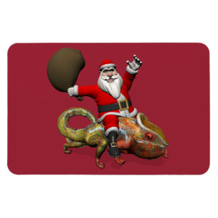 Jolly Santa Claus Riding Huge Panther Chameleon Magneet
