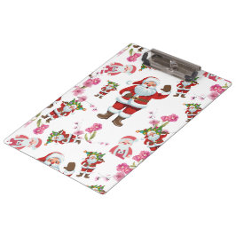 Jolly Santa Claus & Roze Bloemen Kerstmis Klembord