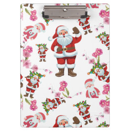 Jolly Santa Claus & Roze Bloemen Kerstmis Klembord