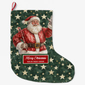 Jolly Santa Claus Stocking Gepersonaliseerd in  Grote Kerstsok (Voorkant)