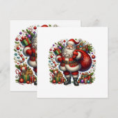 Jolly Santa Claus Surrounded by Gifts Feestdagenkaart (Voorkant / Achterkant)