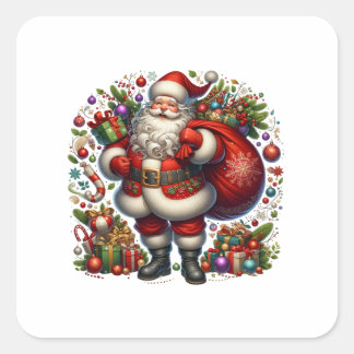 Jolly Santa Claus Surrounded by Gifts Vierkante Sticker
