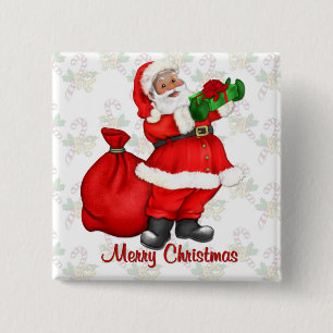 Jolly Santa Claus Vierkante Button 5,1 Cm