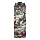 Jolly Santa en gelukkig rendier Thermosbeker (Voorkant)