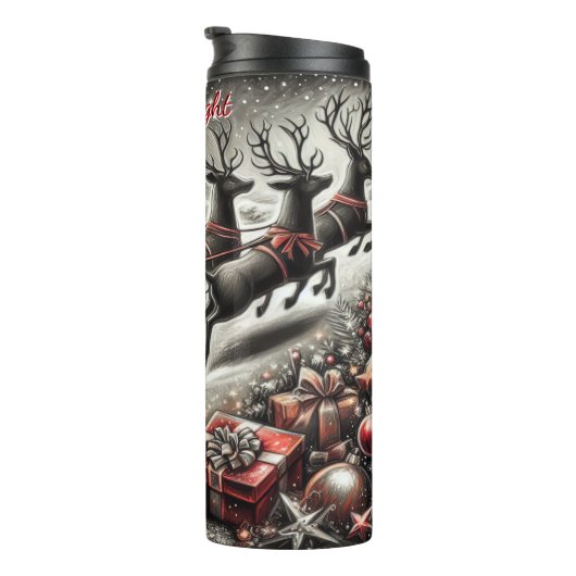 Jolly Santa en gelukkig rendier Thermosbeker (Geroteerd rechts)