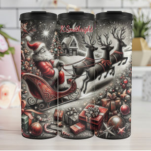 Jolly Santa en gelukkig rendier Thermosbeker
