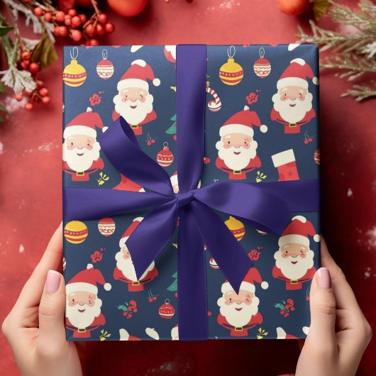 Jolly Santa en Ornamenten kerst Inpakpapier Vel