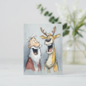 Jolly Santa en rendier lachen Briefkaart (Staand voorkant)