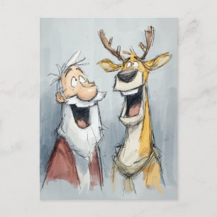 Jolly Santa en rendier lachen Briefkaart