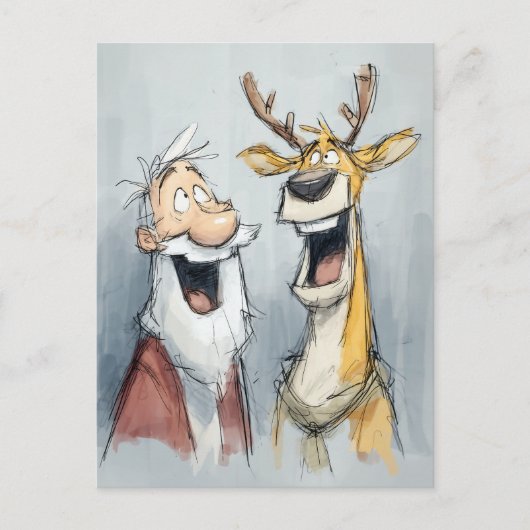 Jolly Santa en rendier lachen Briefkaart (Voorkant)