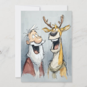Jolly Santa en rendier lachen Feestdagenkaart