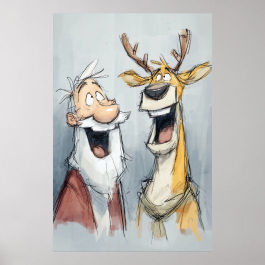 Jolly Santa en rendier lachen Poster (Voorkant)