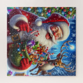 Jolly Santa en Rendier met Kerstspeelgoed Legpuzzel (Horizontaal)