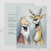 Jolly Santa en rendieren lachen Feestdagenkaart (Voorkant / Achterkant)