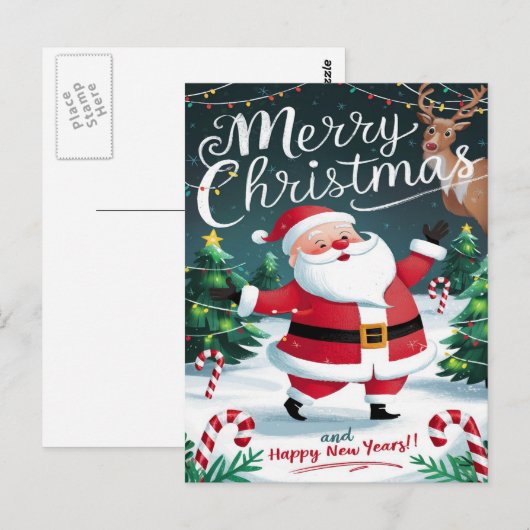 Jolly Santa en Sweet Candy Canes Kerstmis Briefkaart (Voorkant / Achterkant)