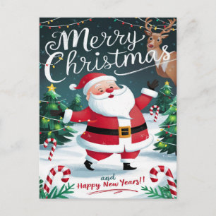 Jolly Santa en Sweet Candy Canes Kerstmis Briefkaart