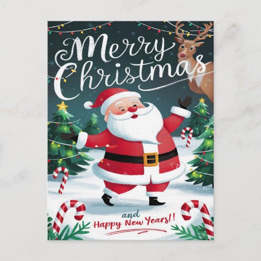 Jolly Santa en Sweet Candy Canes Kerstmis Briefkaart (Voorkant)