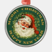 Jolly Santa en Wreath Metalen Ornament (Voorkant)