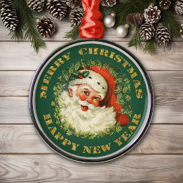 Jolly Santa en Wreath Metalen Ornament