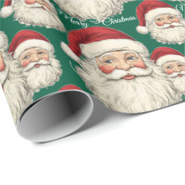Jolly Santa Face Green Cadeaupapier