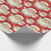 Jolly Santa Face Rood Cadeaupapier (Hoek)