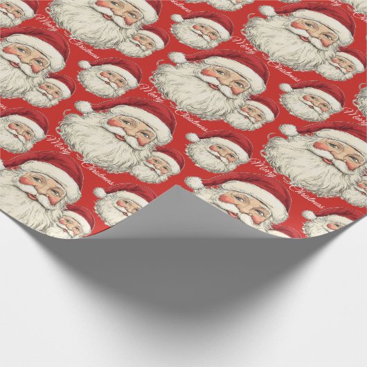 Jolly Santa Face Rood Cadeaupapier (Hoek)