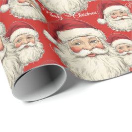 Jolly Santa Face Rood Cadeaupapier