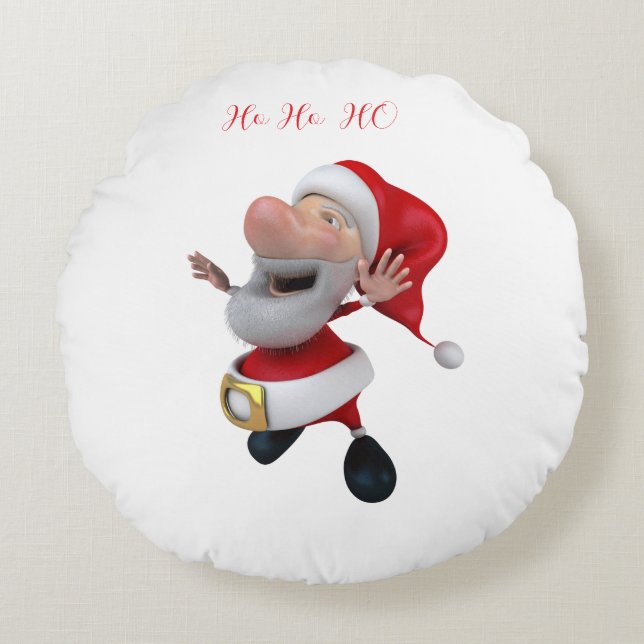 Jolly Santa Ho Ho  Rond Kussen (Voorkant)