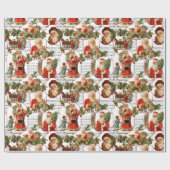 Jolly  Santa, Holly & Music Collage Cadeaupapier (Vlak)