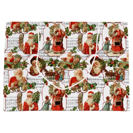 Jolly  Santa, Holly & Music Collage Groot Cadeauzakje (Voorkant)