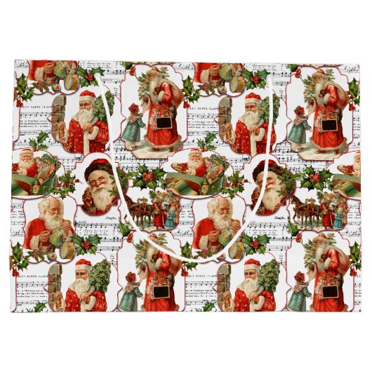 Jolly  Santa, Holly & Music Collage Groot Cadeauzakje (Achterkant)